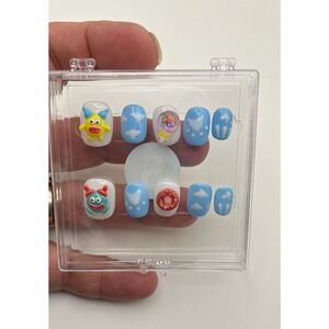Handmade‎ Acrylic Press On Nails Women S Blue White 3D Monster Lollipop Donut
